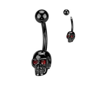 14g skull curved barbell with gem eyes, 10mm length, surgical steel, tarnish-resistant