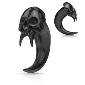 8GA hand-carved organic horn taper with skull design