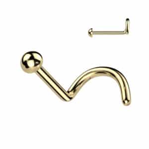 20g gold dome nose screw, 2mm top, 316L stainless steel, tarnish-resistant, waterproof