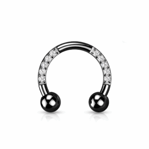 Titanium septum ring with front-facing cubic zirconia jewels on 3mm balls