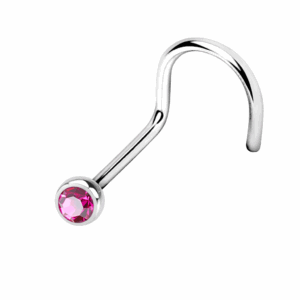 Pink Spark surgical steel nose screw with fuchsia gem