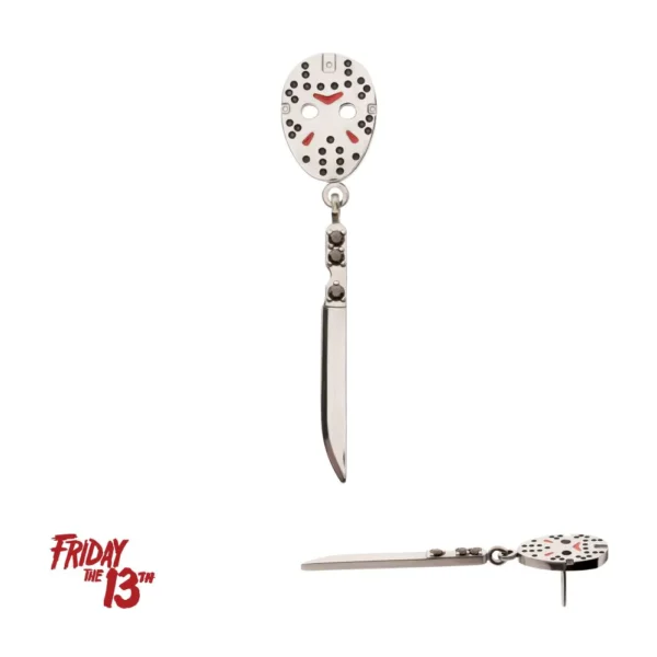 Titanium Friday The 13th Jason Mask Top with enamel and black gem knife dangle