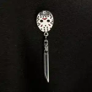 Titanium Friday The 13th Jason Mask Top with enamel and black gem knife dangle