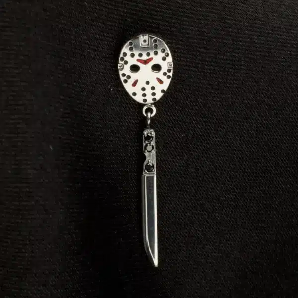 Titanium Friday The 13th Jason Mask Top with enamel and black gem knife dangle