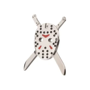 Titanium Friday The 13th Jason Mask with crossed machetes and enamel detail