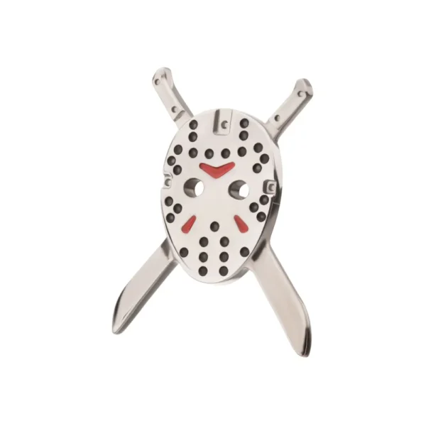 Titanium Friday The 13th Jason Mask with crossed machetes and enamel detail