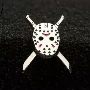Titanium Friday The 13th Jason Mask with crossed machetes and enamel detail