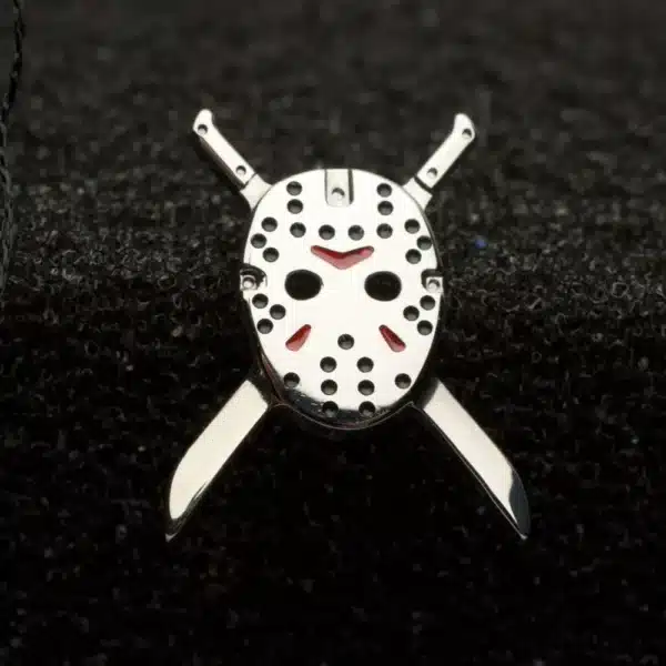 Titanium Friday The 13th Jason Mask with crossed machetes and enamel detail