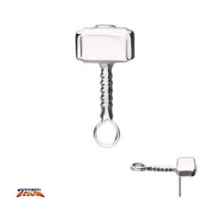 Official licensed Marvel 14kt white gold Thor’s Hammer threadless top with 316LVM steel pin, 10mm length, 4.7mm width. Threadless post not included.