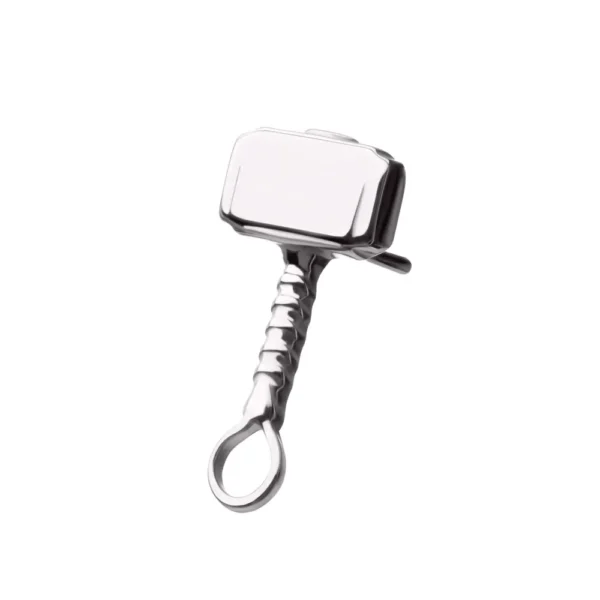 Official licensed Marvel 14kt white gold Thor’s Hammer threadless top with 316LVM steel pin, 10mm length, 4.7mm width. Threadless post not included.