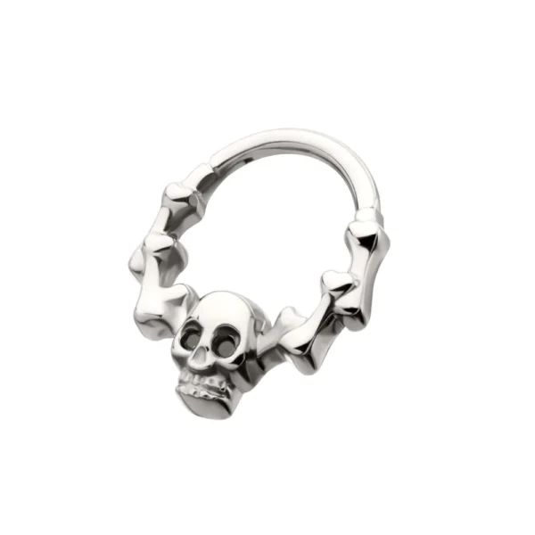 Titanium Skull & Bone hinged clicker with black CZ gem eyes