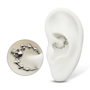 Titanium Skull & Bone hinged clicker with black CZ gem eyes