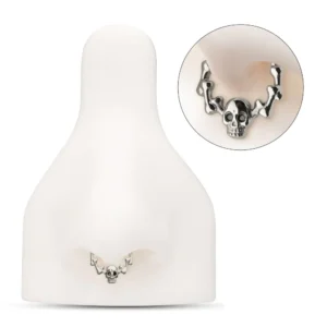 Titanium Skull & Bone hinged clicker with black CZ gem eyes