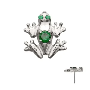Titanium threadless frog top with emerald green cubic zirconia gem