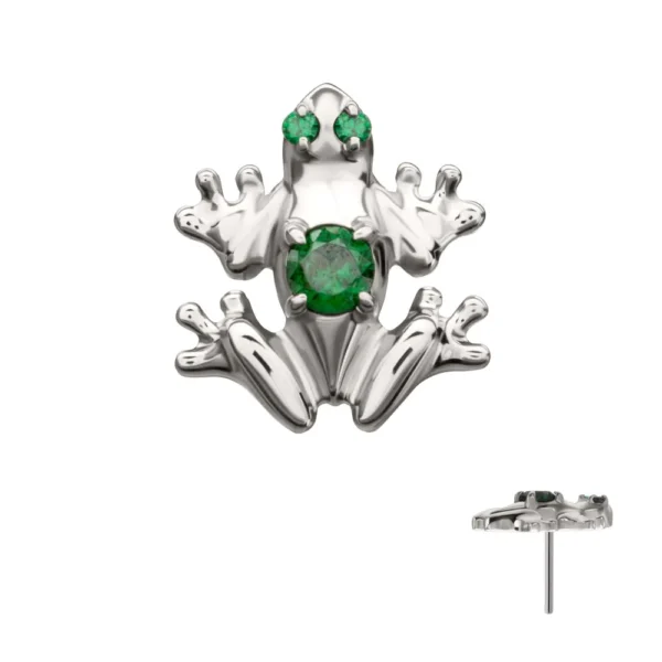 Titanium threadless frog top with emerald green cubic zirconia gem