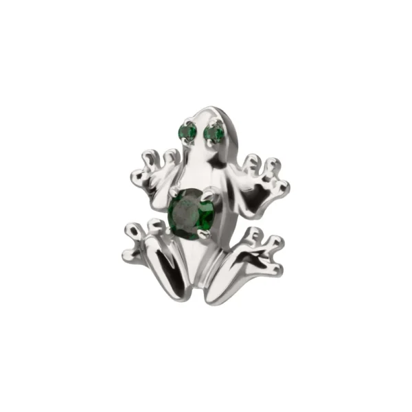 Titanium threadless frog top with emerald green cubic zirconia gem