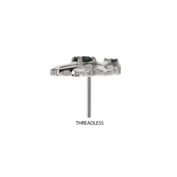 Titanium threadless frog top with emerald green cubic zirconia gem