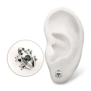 Titanium threadless frog top with emerald green cubic zirconia gem