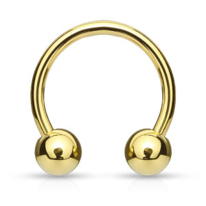 4G gold circular barbell with 12mm diameter and 10mm ball ends, internally threaded stainless steel jewelry