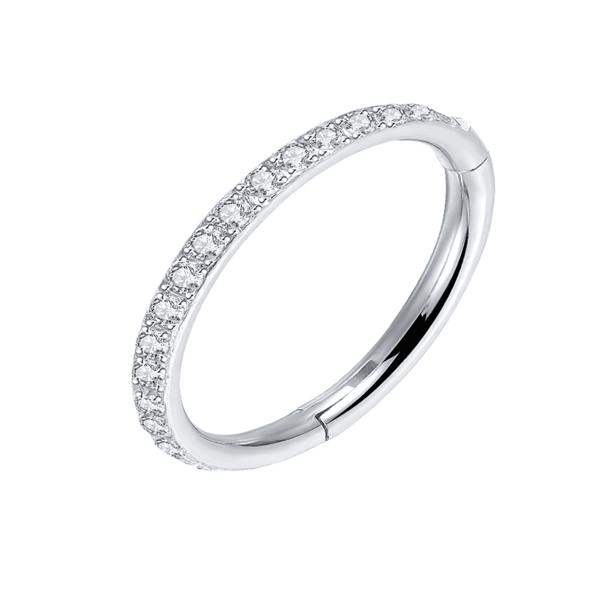 Silver Titanium Jewelled Hinged Ring 16g 8mm for lip, nose, helix, and lobe piercings