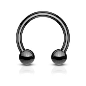 10G black 316L stainless steel circular barbell with 12mm diameter and 6mm balls.