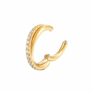 Gold titanium hinged ring with paved criss cross diamantes