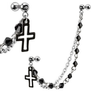 Twilight Crucifix Chain 16G Mini Barbell 6mm surgical steel