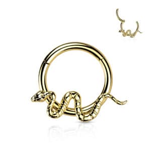 Gold titanium snake clicker ring for septum or daith piercing
