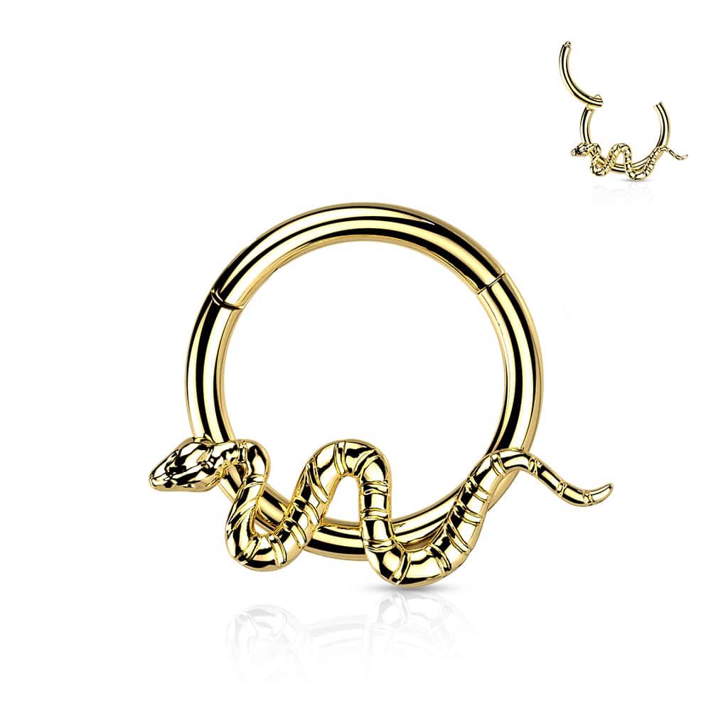 Gold titanium snake clicker ring for septum or daith piercing