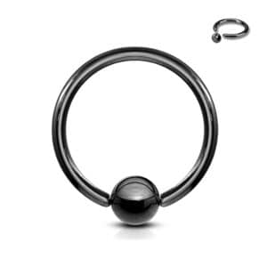 10G black stainless steel captive bead ring with 6mm ball