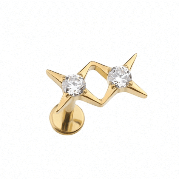 Starlight Double Star Titanium Labret in Gold and Silver