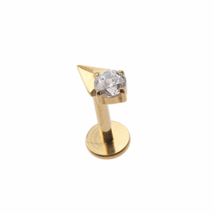 Gold titanium triangle labret with clear jewel 16g 8mm