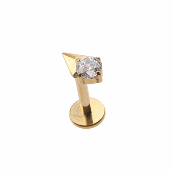Gold titanium triangle labret with clear jewel 16g 8mm