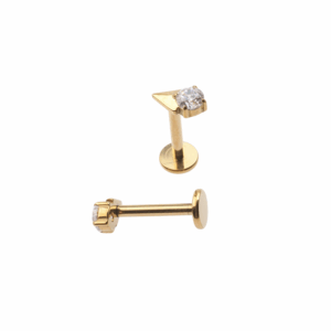 Gold titanium triangle labret with clear jewel 16g 8mm