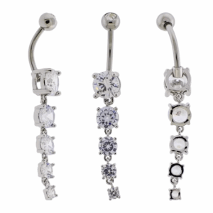 14G Celestia dangle belly ring with clear jeweled balls