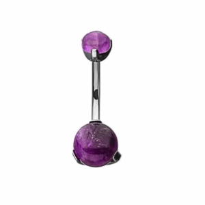 Invictus Amethyst Crystal Navel Bar, Japanese titanium, 14g 7/16”, 5mm top and 8mm bottom amethyst crystals, fine body jewelry