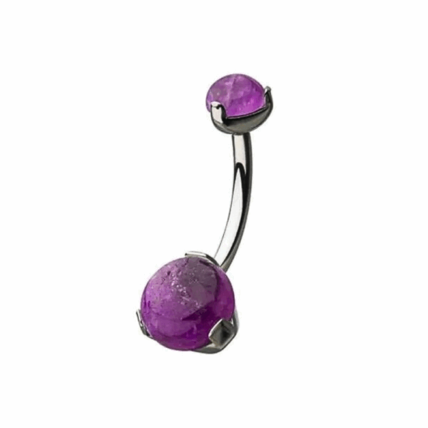 Invictus Amethyst Crystal Navel Bar, Japanese titanium, 14g 7/16”, 5mm top and 8mm bottom amethyst crystals, fine body jewelry