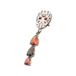 Titanium Jason Mask threadless piercing top with garnet and black gem dangle – Friday the 13th enamel design.