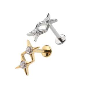 Starlight Double Star Titanium Labret in Gold and Silver