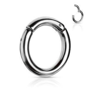 men’s silver 10G 316L surgical stainless steel hinged ring 14mm