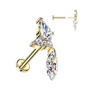 Lumen Drop Labret gold titanium CZ cluster marquise dangle