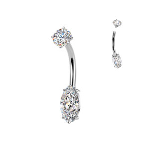 316L stainless steel marquise CZ belly ring in gold and silver